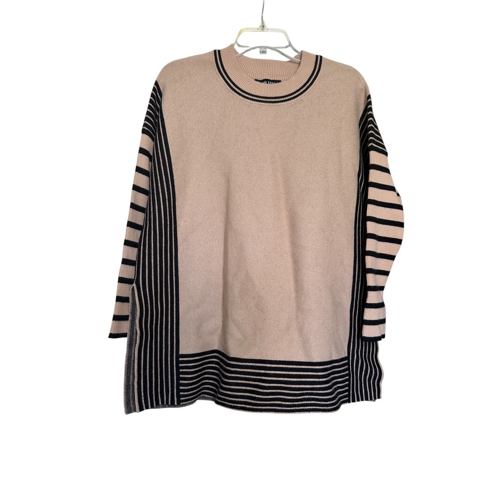 Frank Lyman Montreal Womens Beige Black Striped Knit Tunic Sweater L Lagenlook - Picture 1 of 8